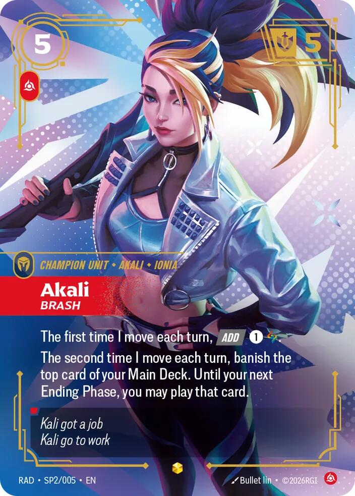 Akali Brash K/DA Sp2 SP2/005 Riftbound TCG Radiance NM League of Legends