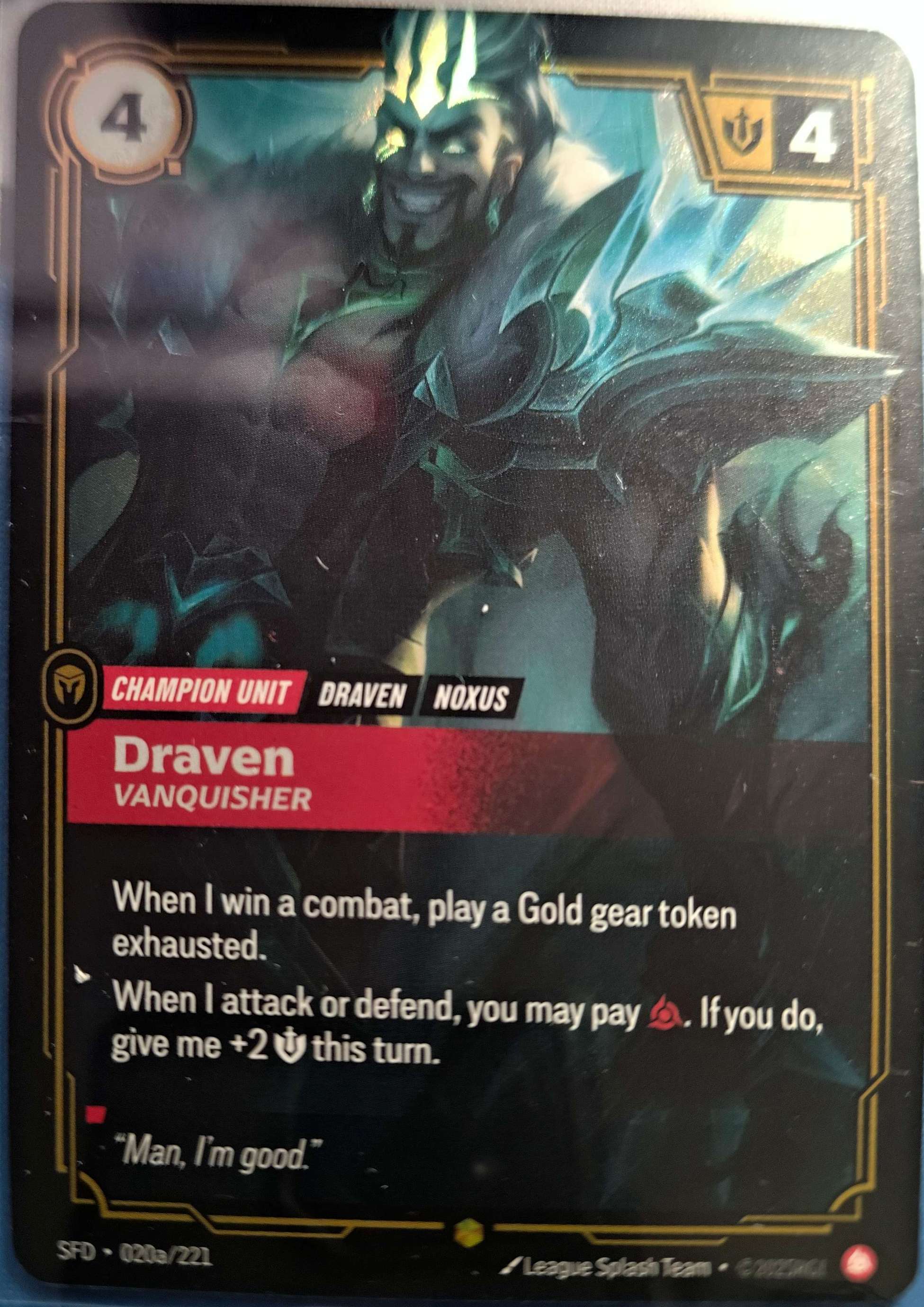 Draven Vanquisher Alt Art 020a/221 Riftbound TCG Spiritforged League of Legends