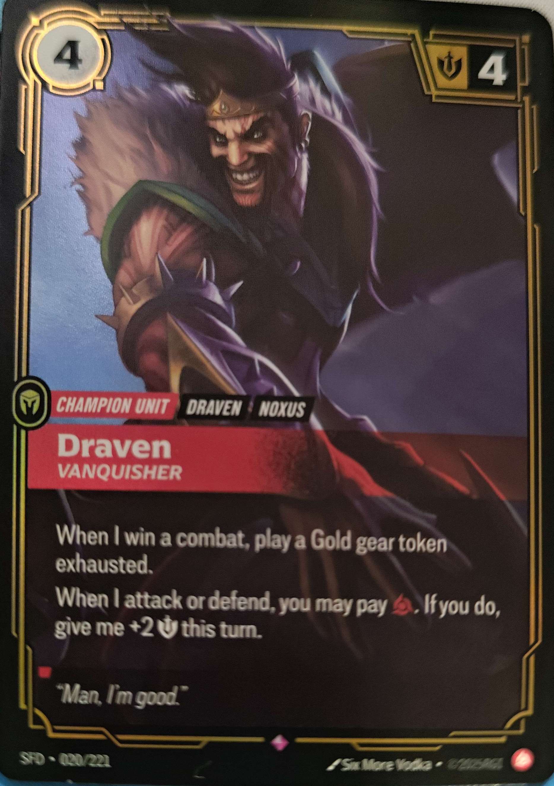 Draven Vanquisher 020/221 Riftbound TCG Spiritforged NM League of Legends