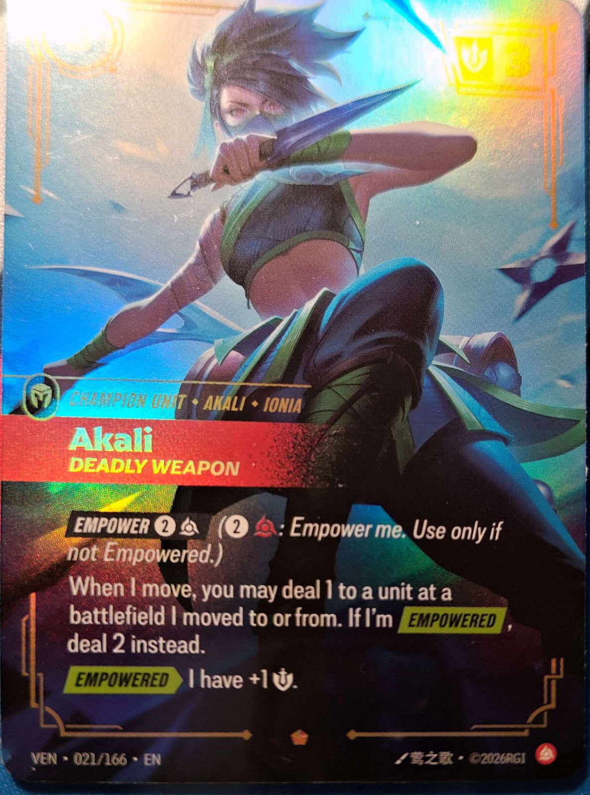 Akali Deadly Weapon 021/166 Riftbound TCG Vendetta NM League of Legends