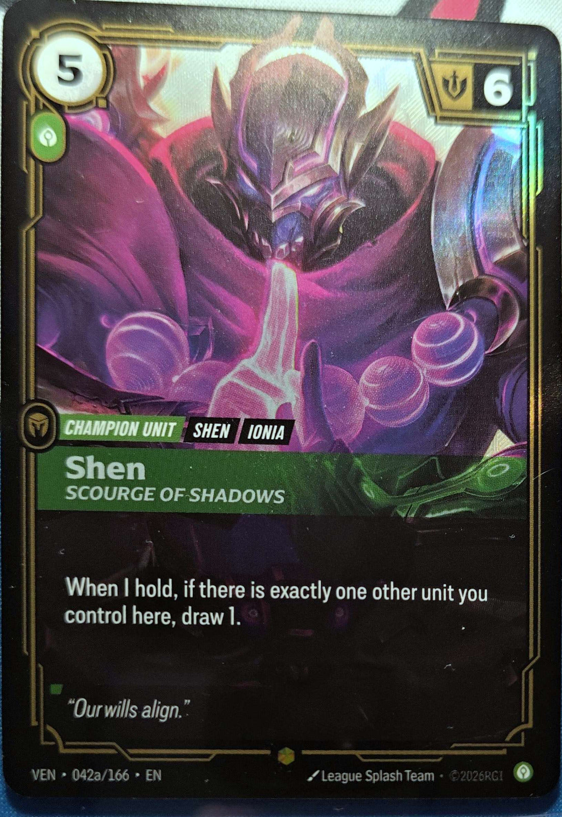 Shen Scourge of Shadows Alt Art 042a/166 Riftbound TCG Vendetta NM League 