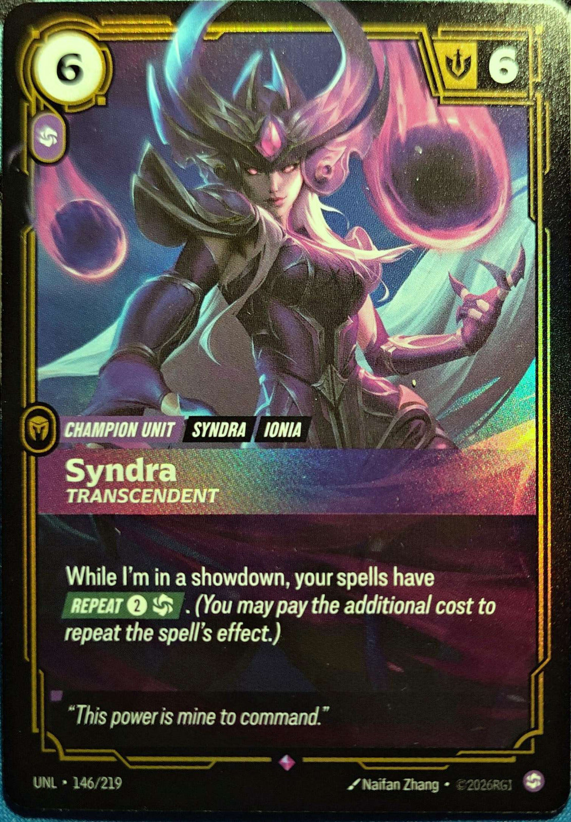Syndra - Transcendent 146/219 Riftbound TCG Unleashed NM League of Legends